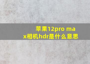 苹果12pro max相机hdr是什么意思